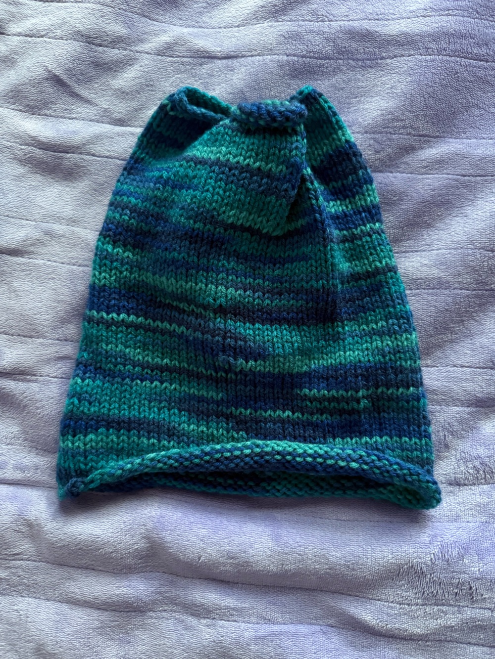 Teal & Navy Striped Knit Beanie Hat